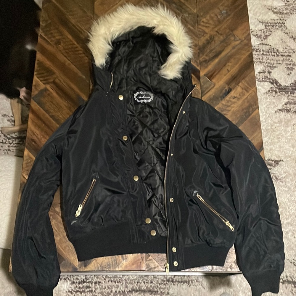 Ambiance black jacket with fur hood women’s size small